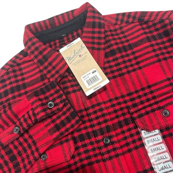 NWT‎ Woolrich Men's Small Red Plaid Brawny Heavyweight Flannel Shirt Shacket - Picture 1 of 6